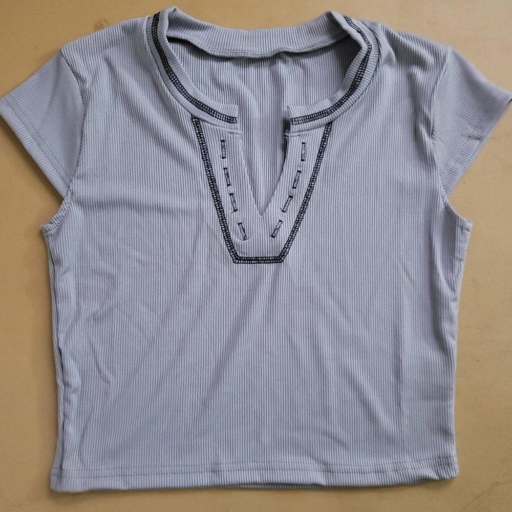 Women Short Sleeve Crop Top Summer Casual Slim Fitted Crew Neck T-Shirt